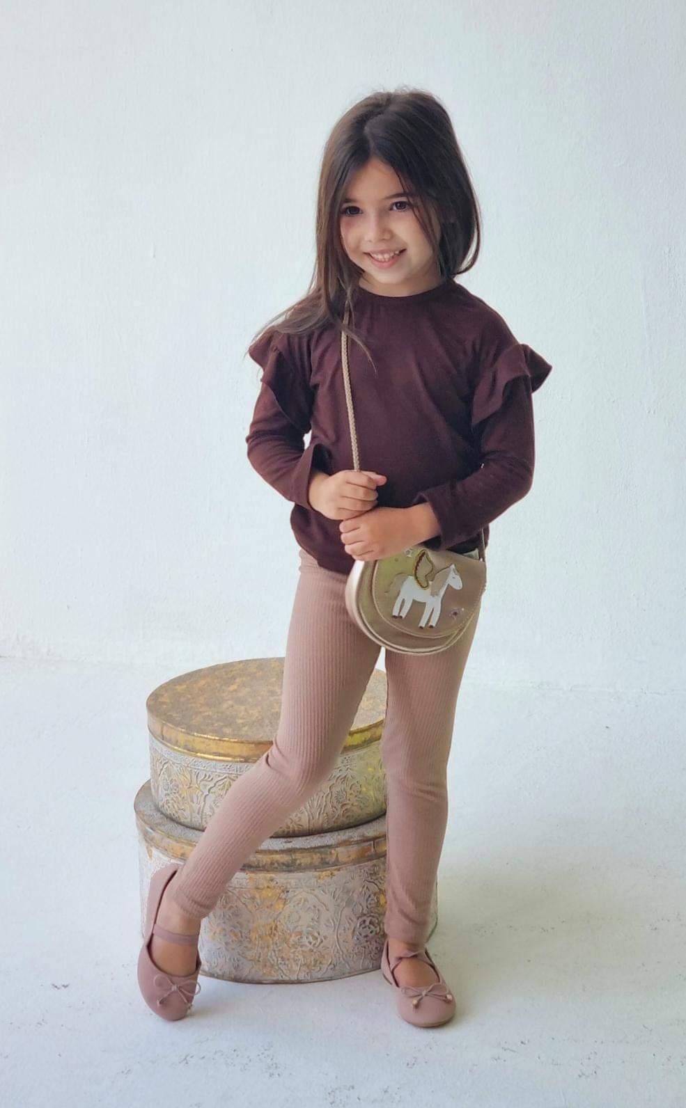 Girls' Legging & Top Set - Brown/Blush - Image 2